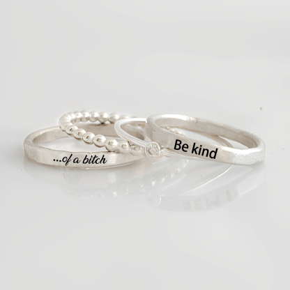 S925 Be Kind ...Of A Bi❤️ch Stacked Ring - 4 Rings Set