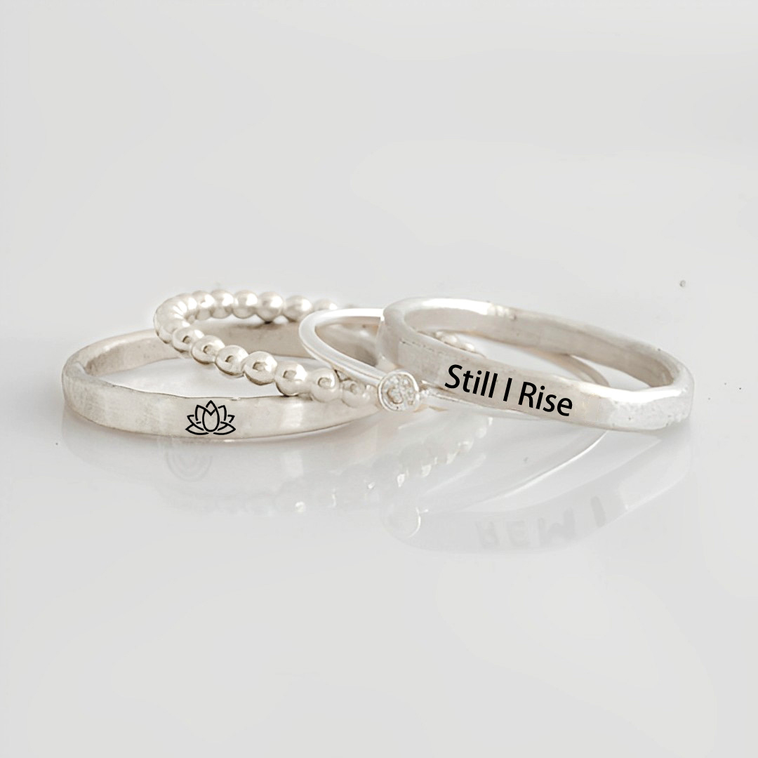 S925 Still I Rise Stacked Ring - 4 Rings Set