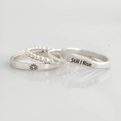 S925 Still I Rise Stacked Ring - 4 Rings Set