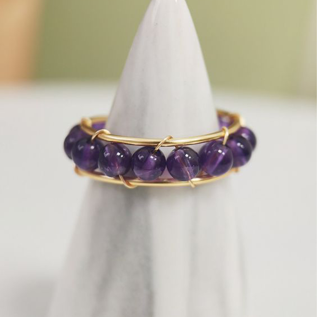 Amethyst Calming Healing Bead Open Ring
