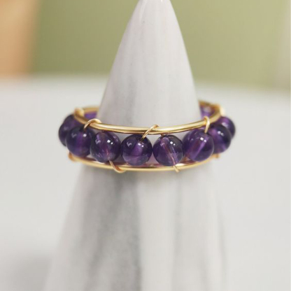 Amethyst Calming Healing Bead Open Ring