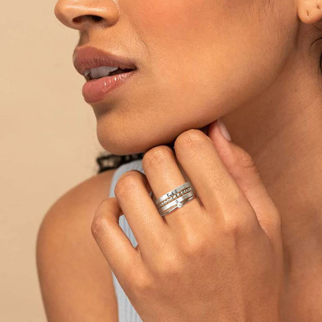 S925 Fuck It Stacked Ring - 4 Rings Set