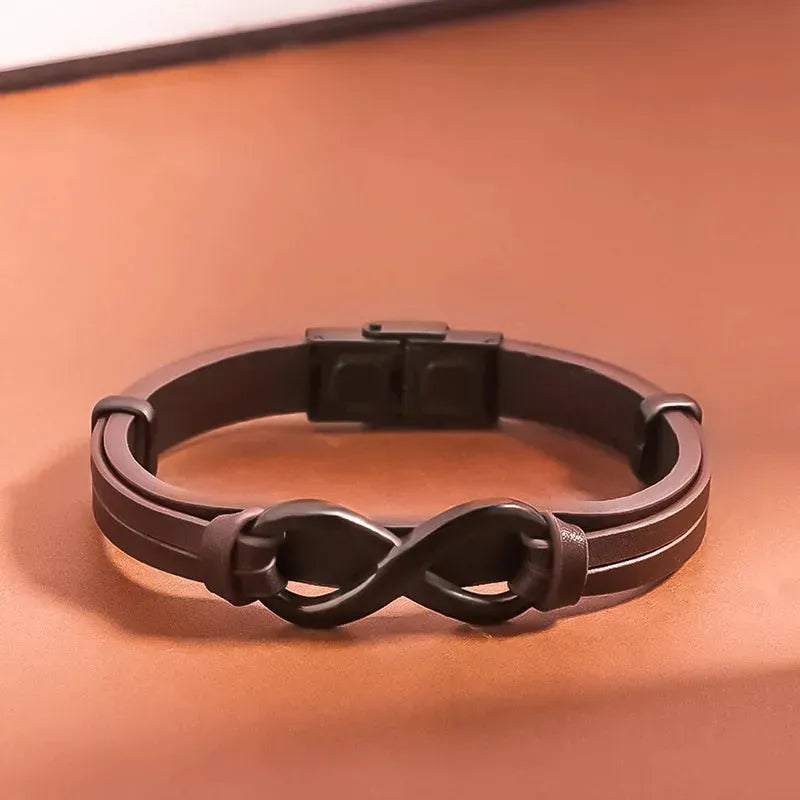 GIFT FOR HIM - KING'S CROWN INFINITY LEATHER BRACELET