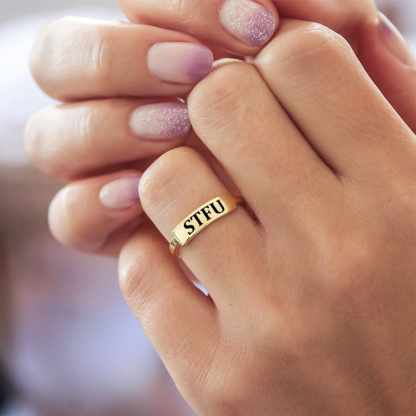 Shut The Fuck Up Dainty Bar Ring