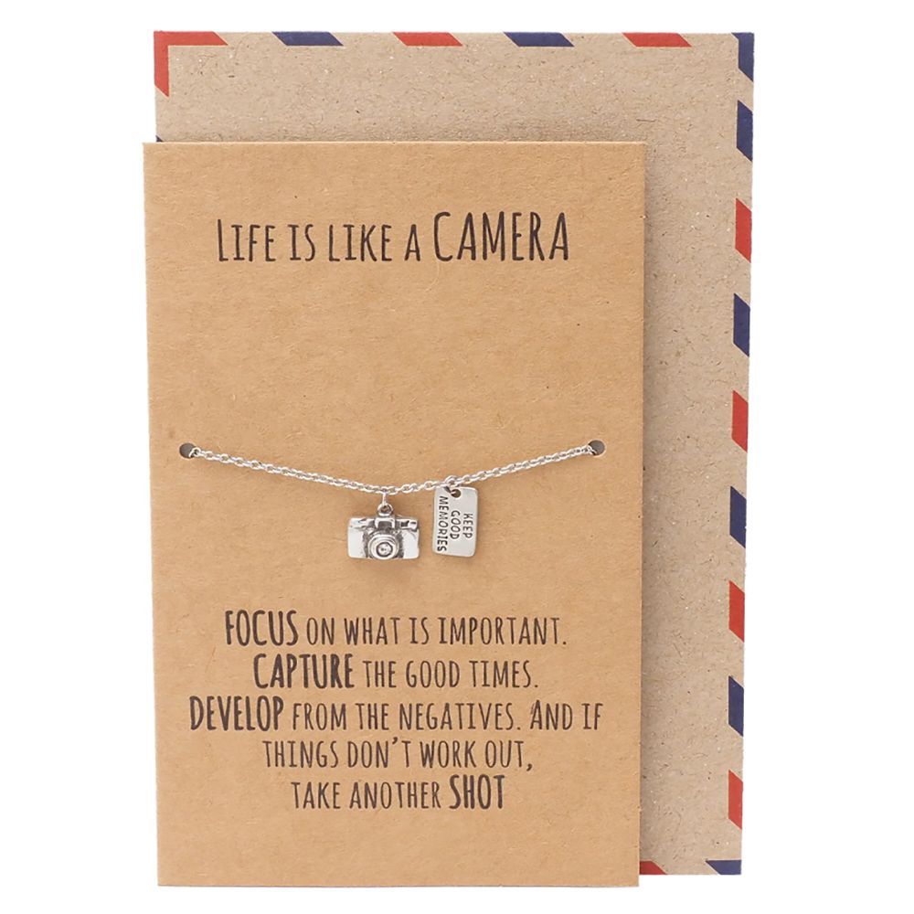 Life Is Like A Camera Card Message Necklace