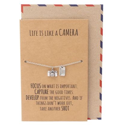 Life Is Like A Camera Card Message Necklace