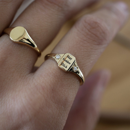 S925 Stay Golden Bitch Square Ring