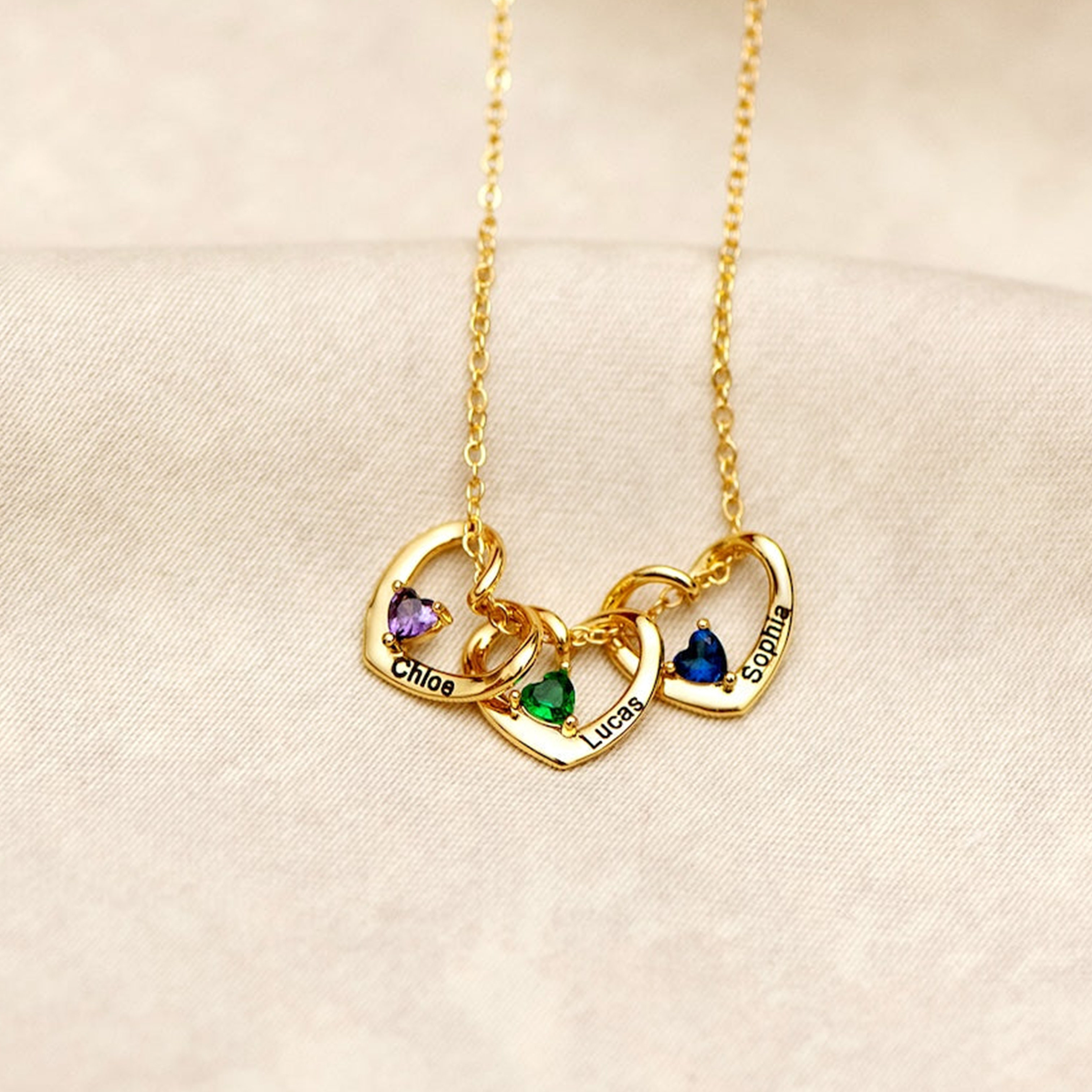 For Mother-Love Connected Name Birthstone Custom Necklace