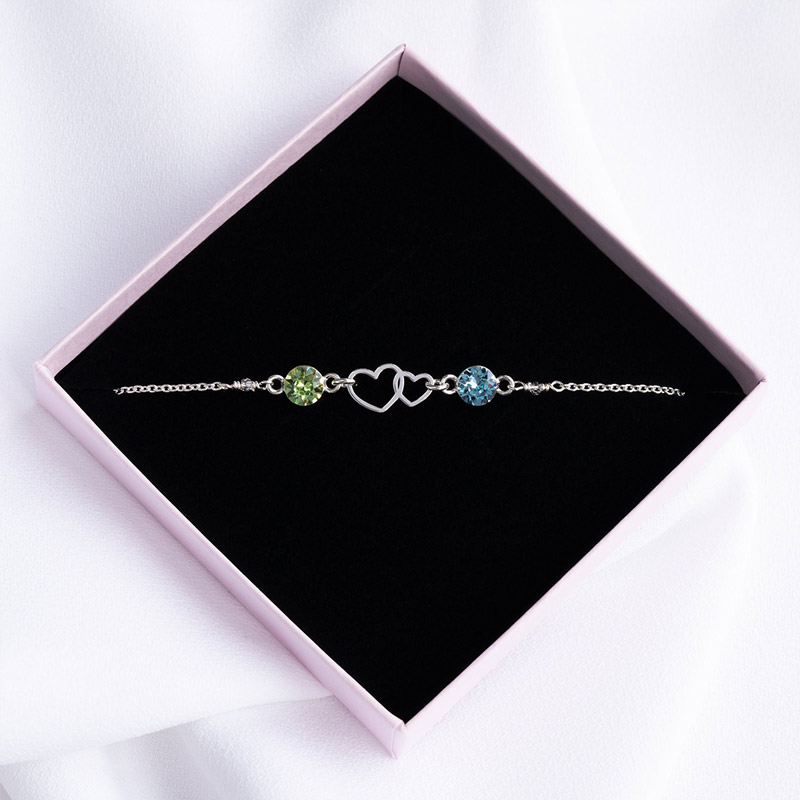 Mother and Daughter Forever Linked Together Double Heart Birthstone Bracelet