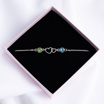Mother and Daughter Forever Linked Together Double Heart Birthstone Bracelet