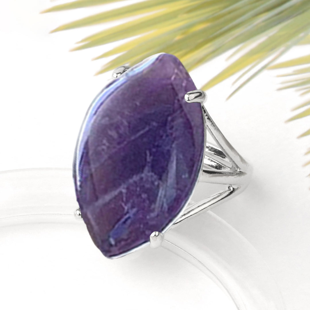 S925 Anxiety Relief Leaf Amethyst Ring