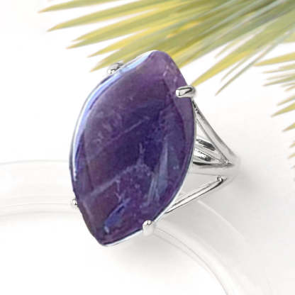 S925 Anxiety Relief Leaf Amethyst Ring
