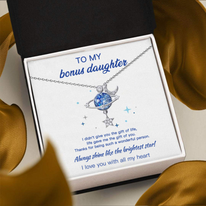 For Bonus Daughter - Always Shine Like The Brightest Star Blue Crystal Planet Necklace