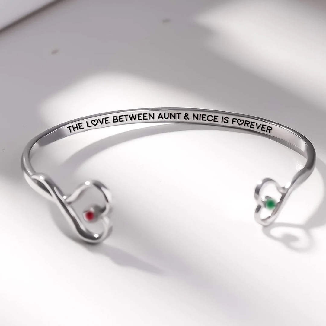 The Love Between Aunt & Niece Is Forever Double Hearts Custom Birthstones Bracelet