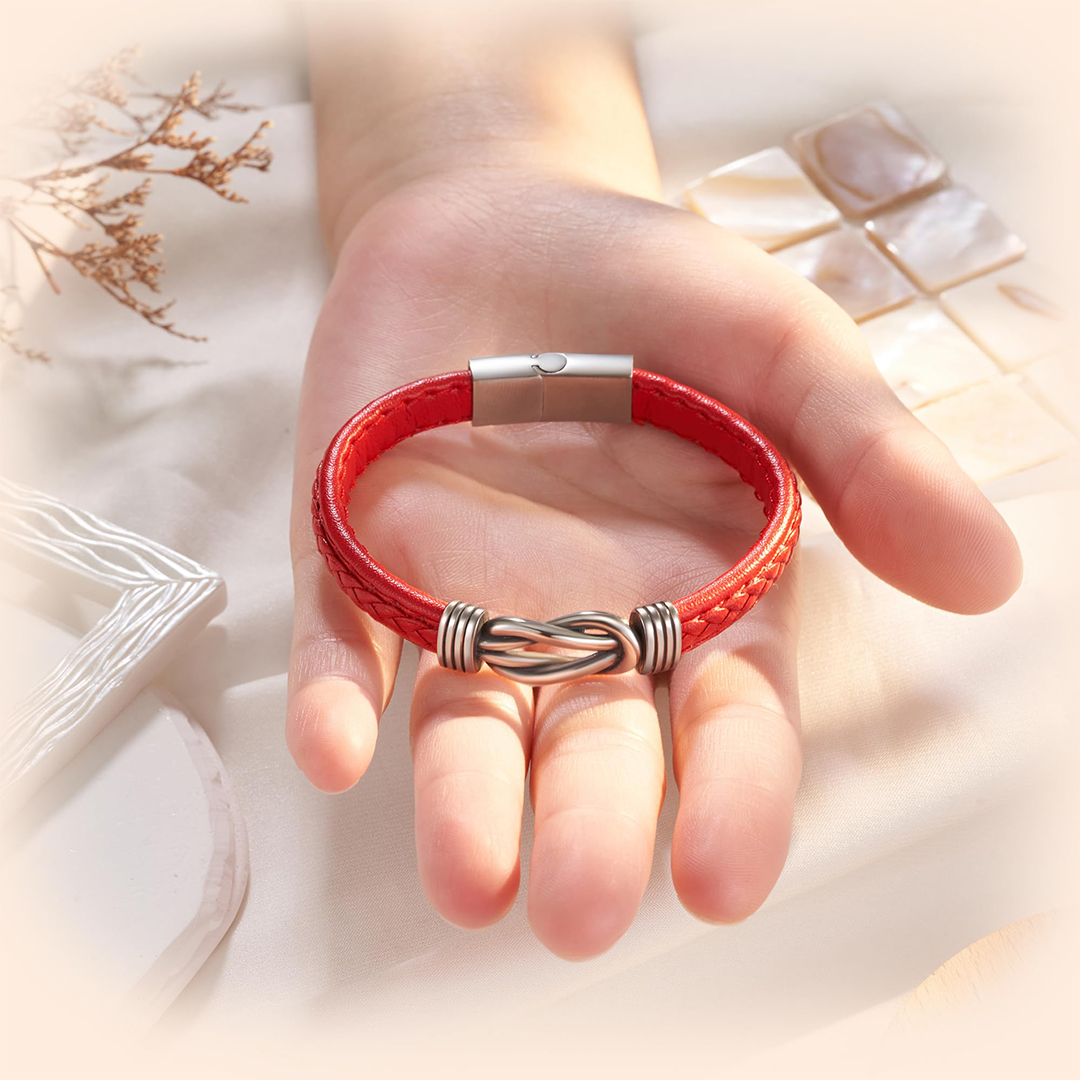 Grandmother & Granddaughter Forever Linked Together Red Knot Leather Bracelet