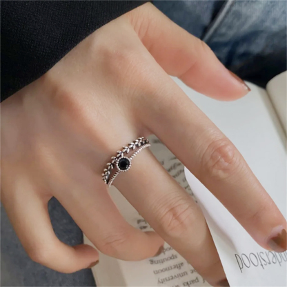 S925 Let Onyx Lend Its Calming Energy Onyx Leaf Ring