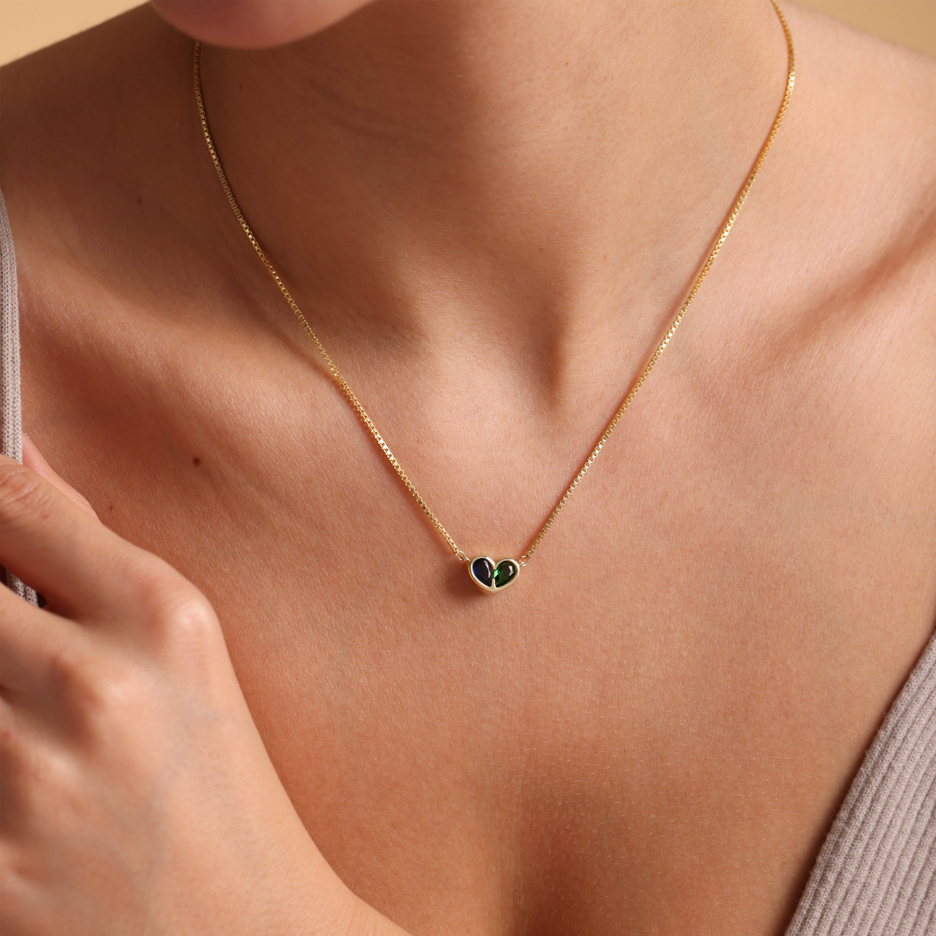 Mother And Daughter Forever Linked Together Custom Heart Birthstones Necklace