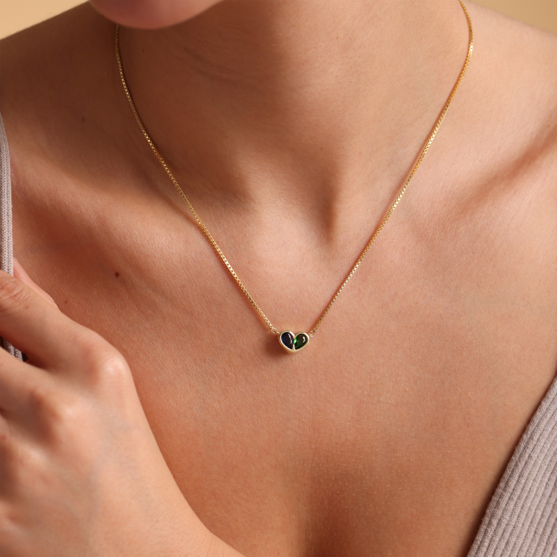 Mother And Daughter Forever Linked Together Custom Heart Birthstones Necklace