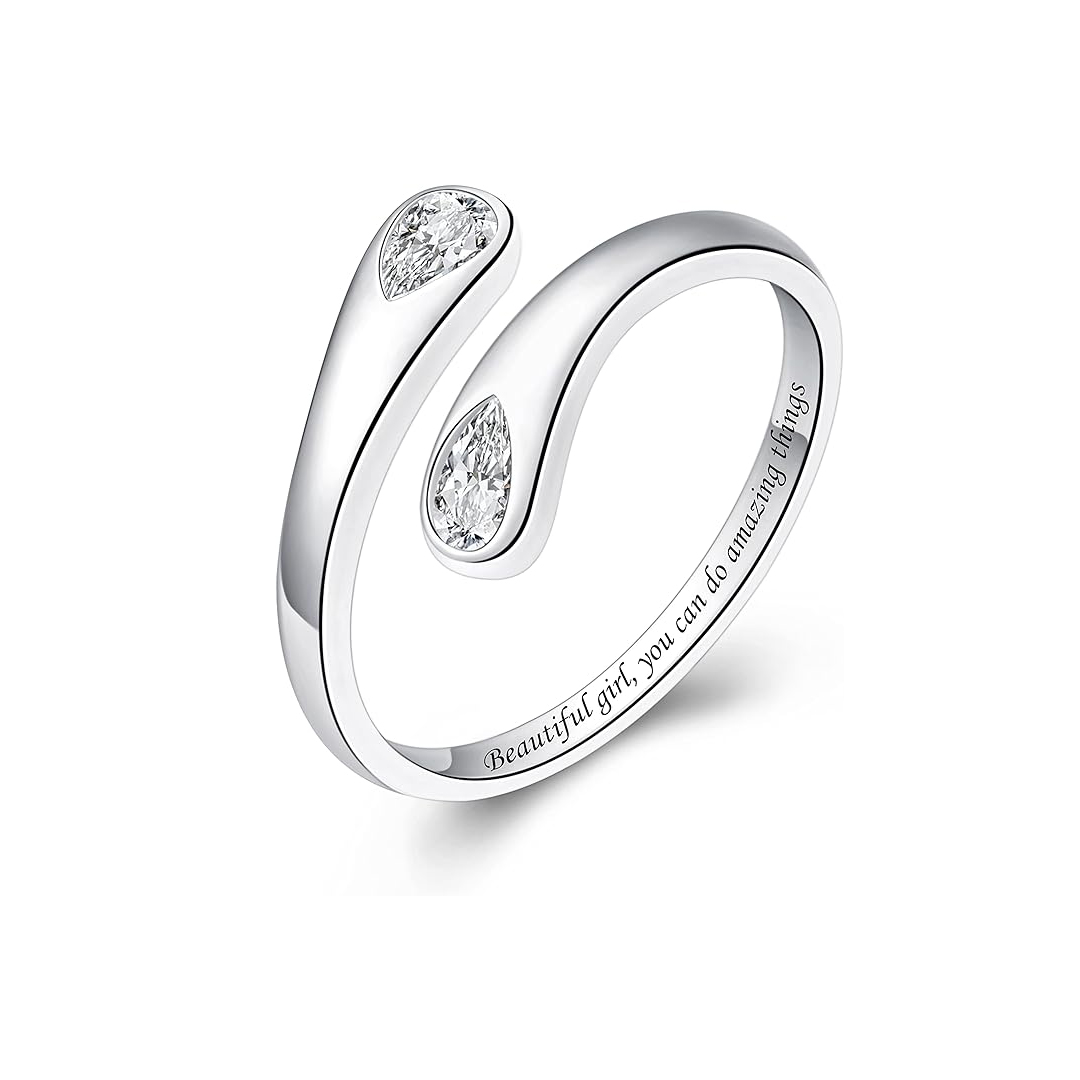 S925 Teardrop Birthstone Open Ring