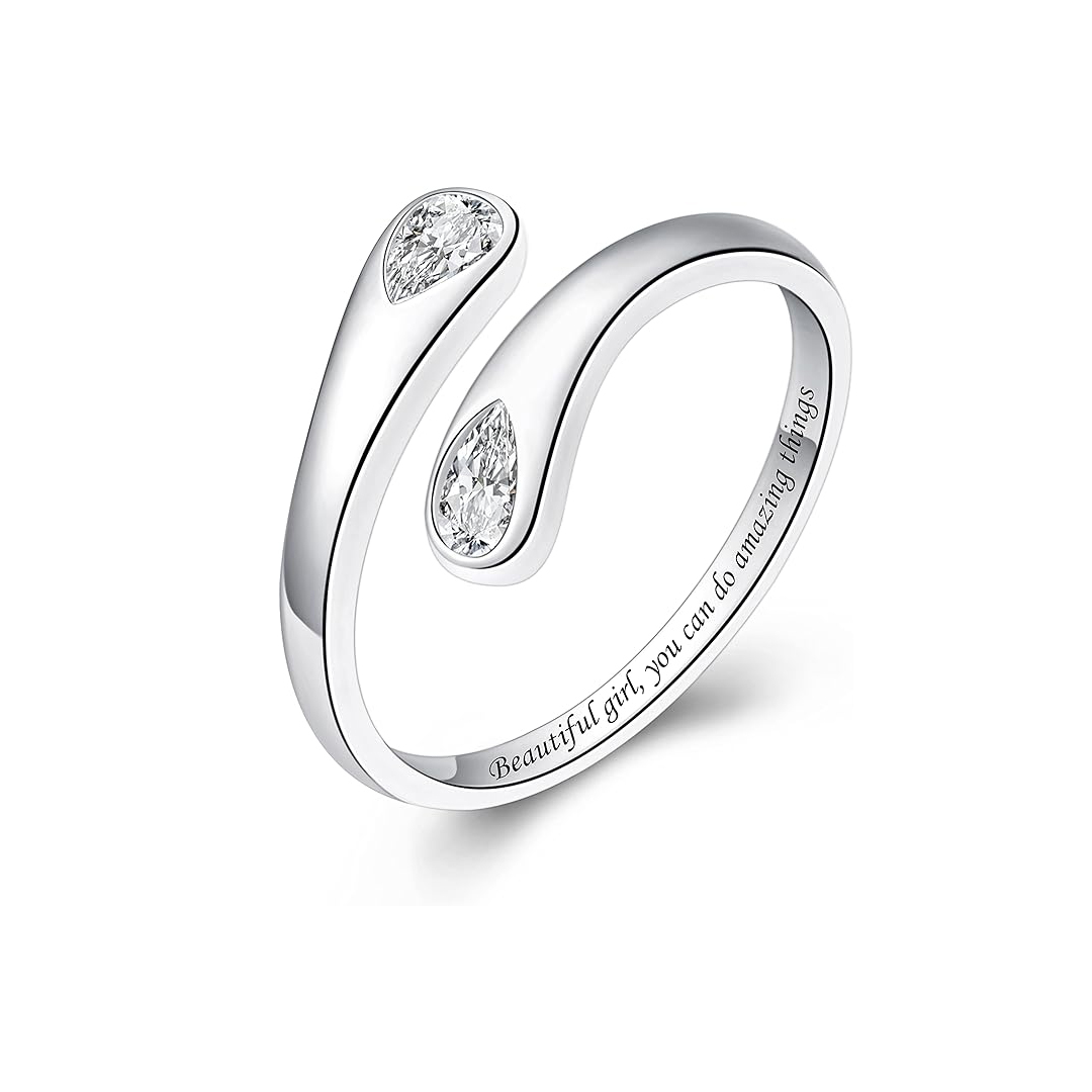S925 Teardrop Birthstone Open Ring