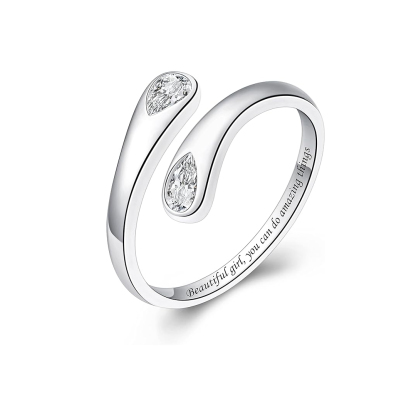 S925 Teardrop Birthstone Open Ring