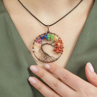 For Mother - A Mother is the Family Root Rainbow Rough Tree of Life Necklace