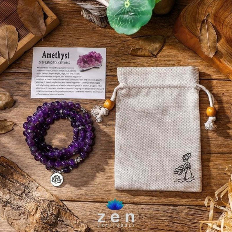 The Abundance Of Calm Amethyst Mala Beaded Bracelet