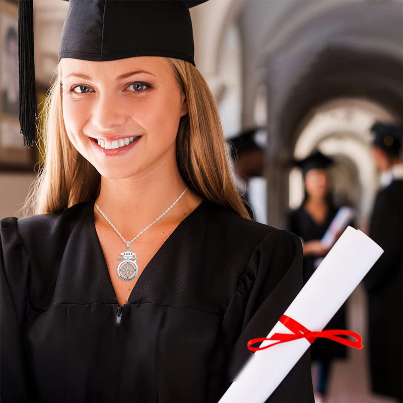 S925 Congratulations Class of 2023 Bachelor Cap Compass Necklace