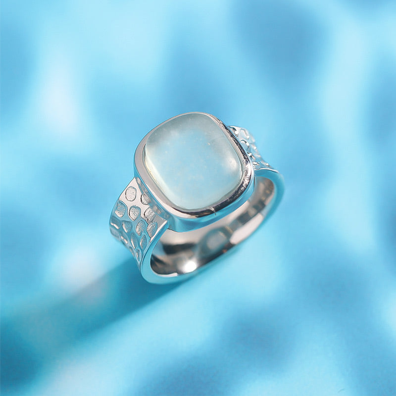 S925 Thalassophile Irregular Sea Glass Wide Ring