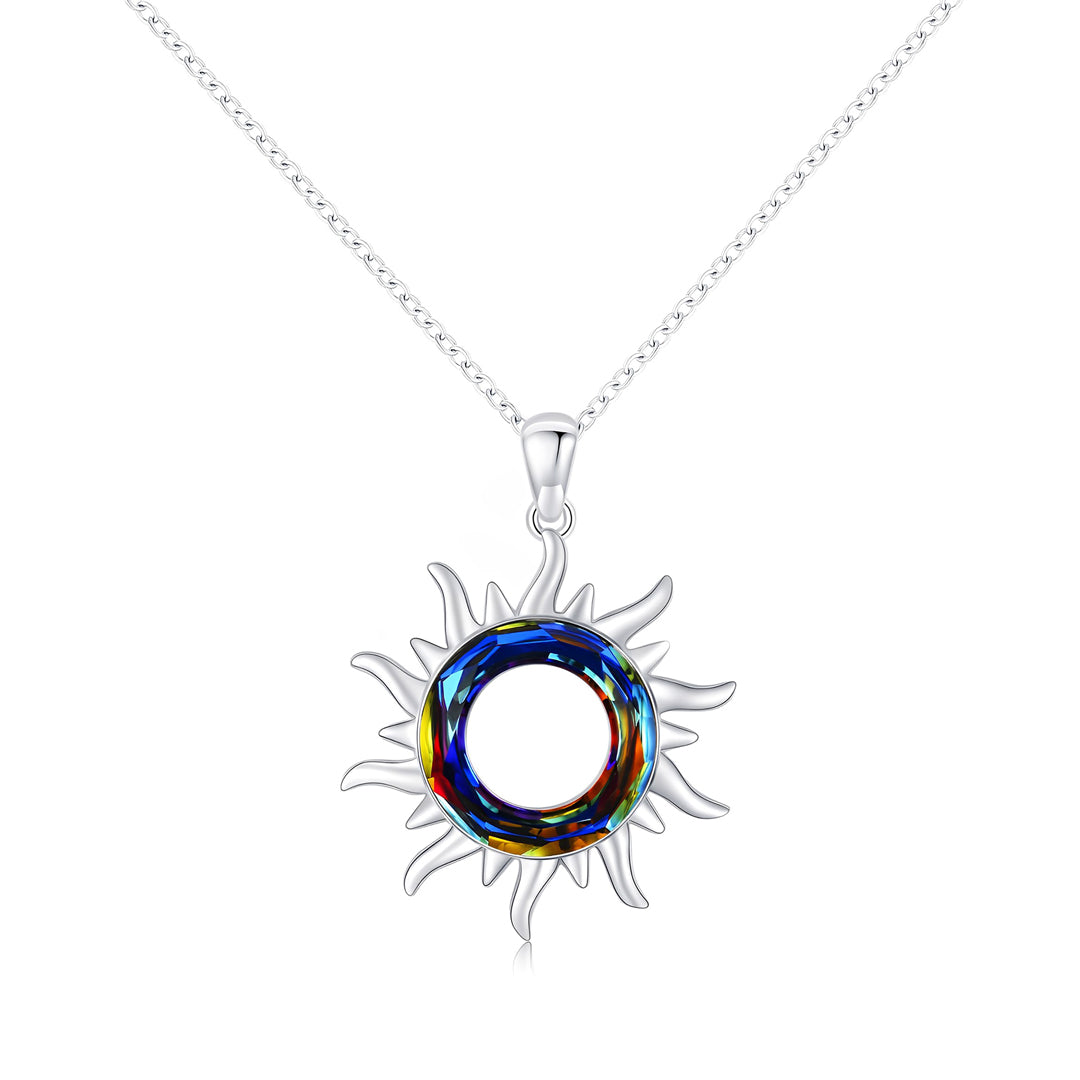 S925 Sun will Rise Crystal Circle Sun Necklace