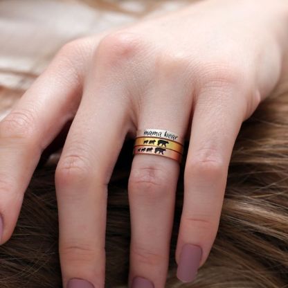 For Mother - S925 You Are the Best Mama Bear in the World Mama Bear Stacked  Ring - 2 Rings Set