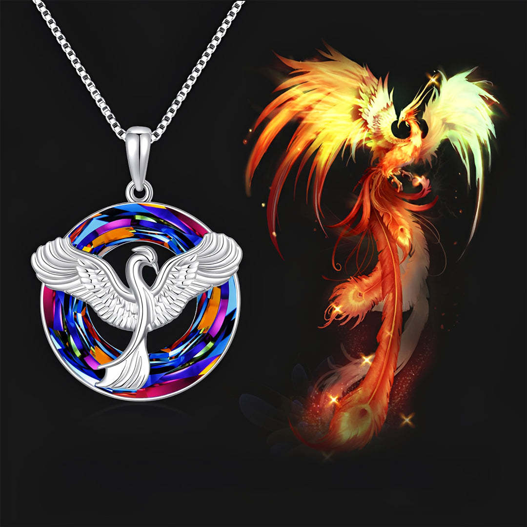 For Self - S925 The Fire Inside Me Burns Brighter Than The Fire Around Me Crystal Rising Phoenix Necklace