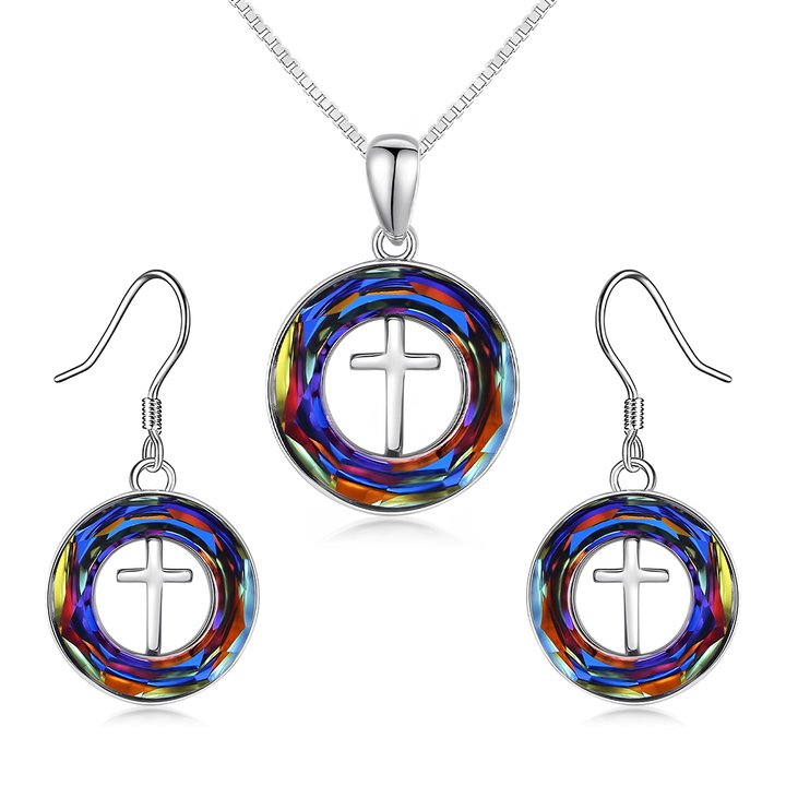 For Daughter - S925 Jesus is in Our Boat Crystal Cross Necklace