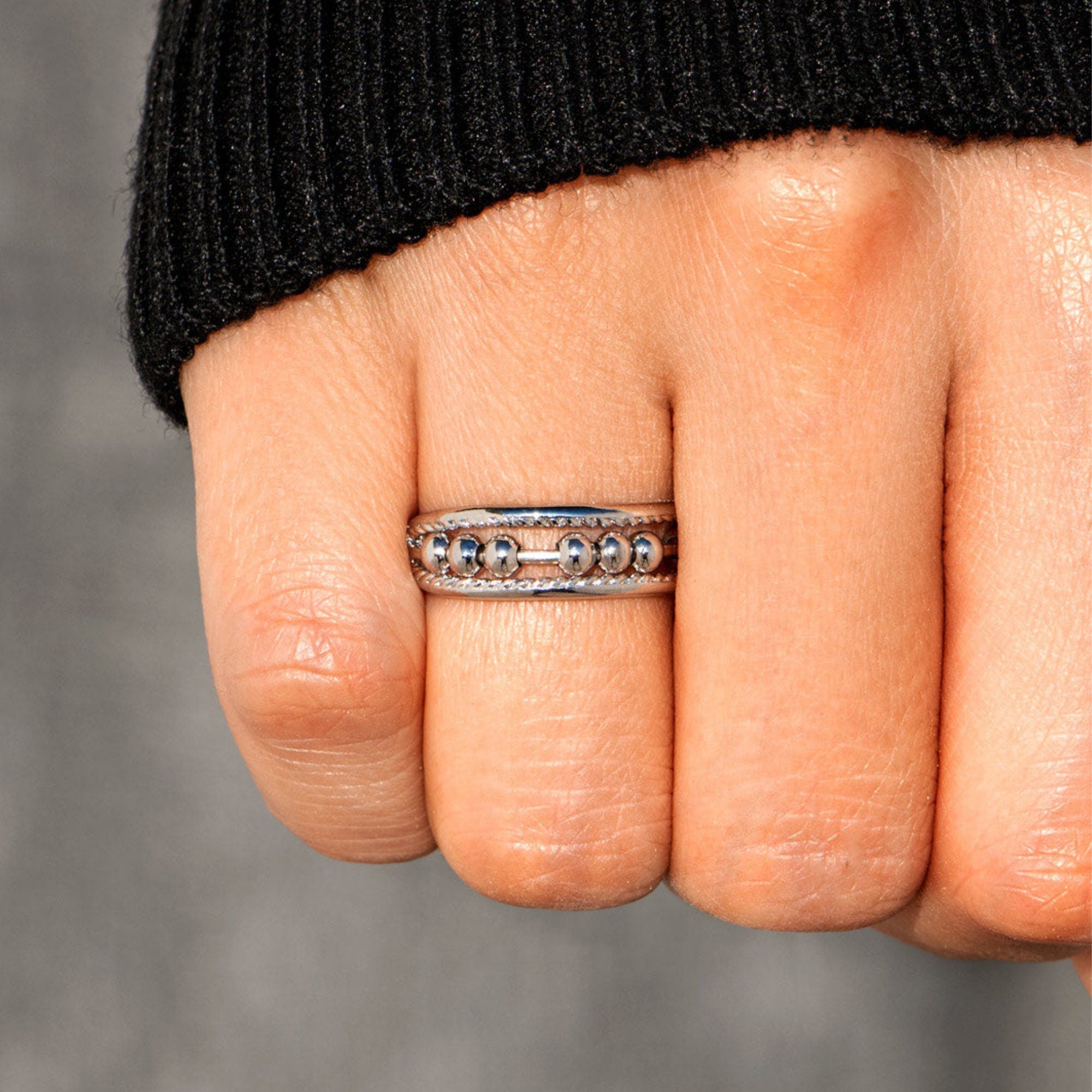 For Daughter - S925 Drive Away Your Anxiety Two Layer Beads Fidget Ring