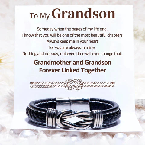 For Grandson - Grandmother and Grandson Forever Linked Together Black Knot Bracelets