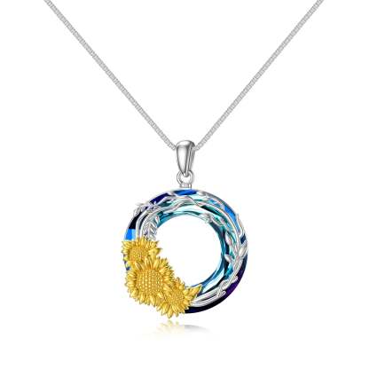 For Granddaughter - S925 You are My Sunshine Crystal Sunflowers and Vines Necklace