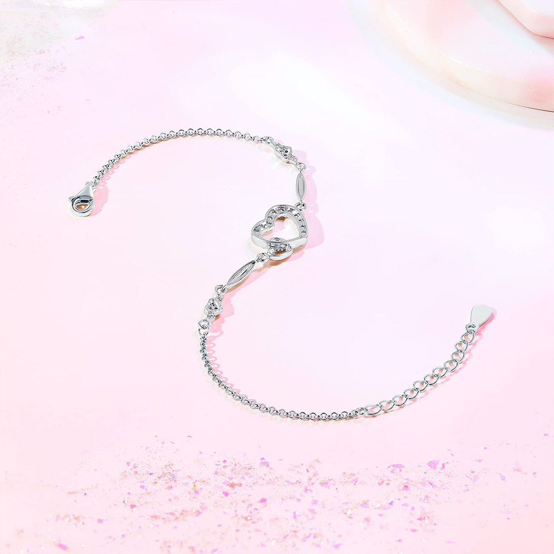 For Daughter - S925 Mother and Daughter Heart Linked Bracelet
