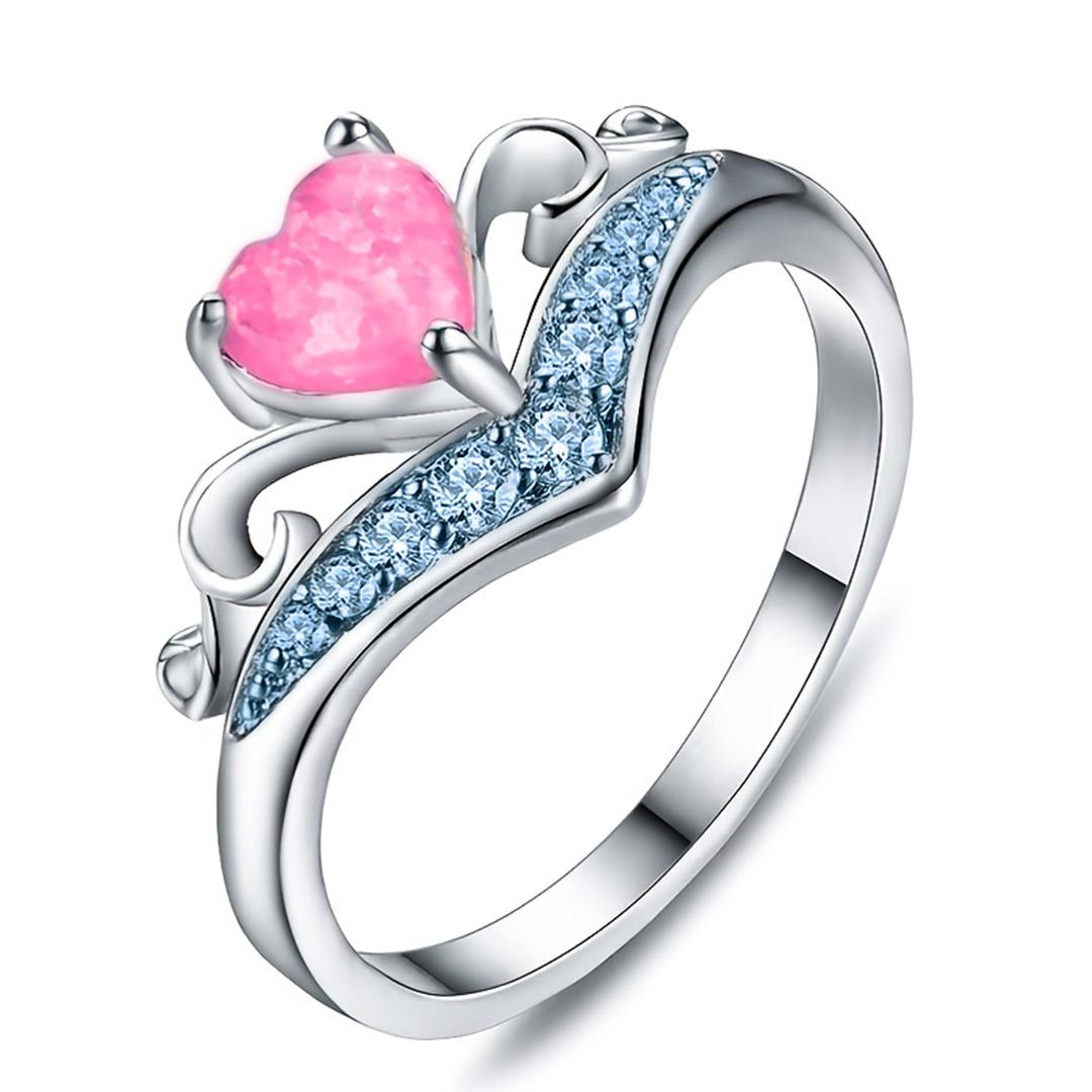 For Memorial - S925 Mama of an Angel You Will Be With Me Pink Heart Crown Ring
