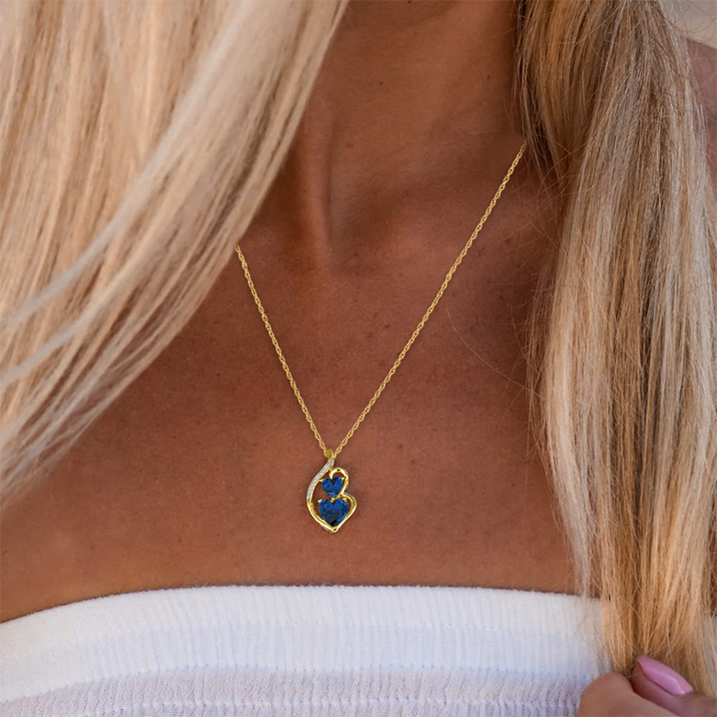 For Daughter - S925 I Will Always Have Your Back Gold Blue Diamond Heart Necklace
