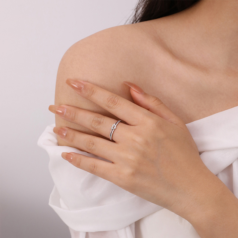 S925 Mother & Daughter Love Diamond Knot Ring