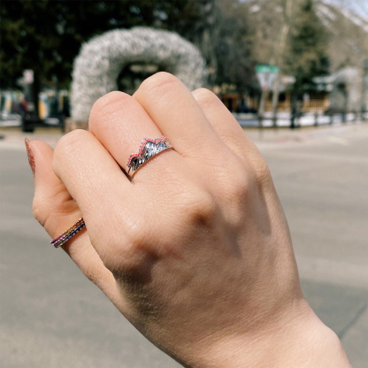 S925 Keep Climbing Birthstone Peak Stacking Ring