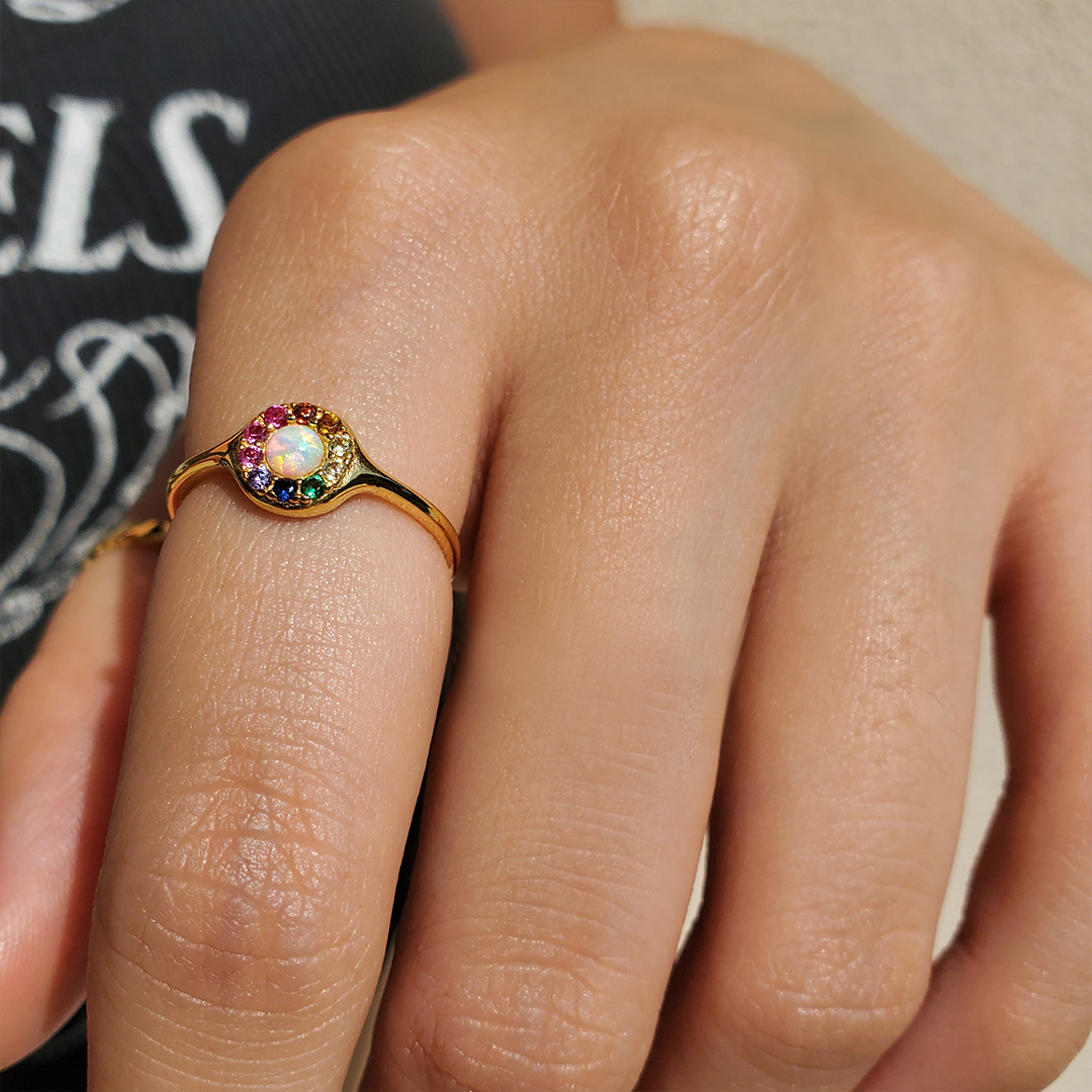 S925 I Will Always Be By Your Side Rainbow Opal Ring