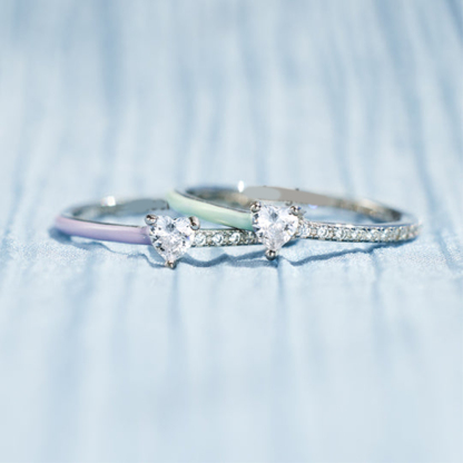 For Daughter - Matching Mother Daughter Drip Glaze Half Diamond Ring