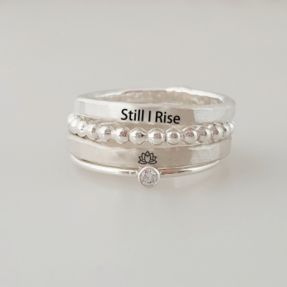 S925 Still I Rise Stacked Ring - 4 Rings Set
