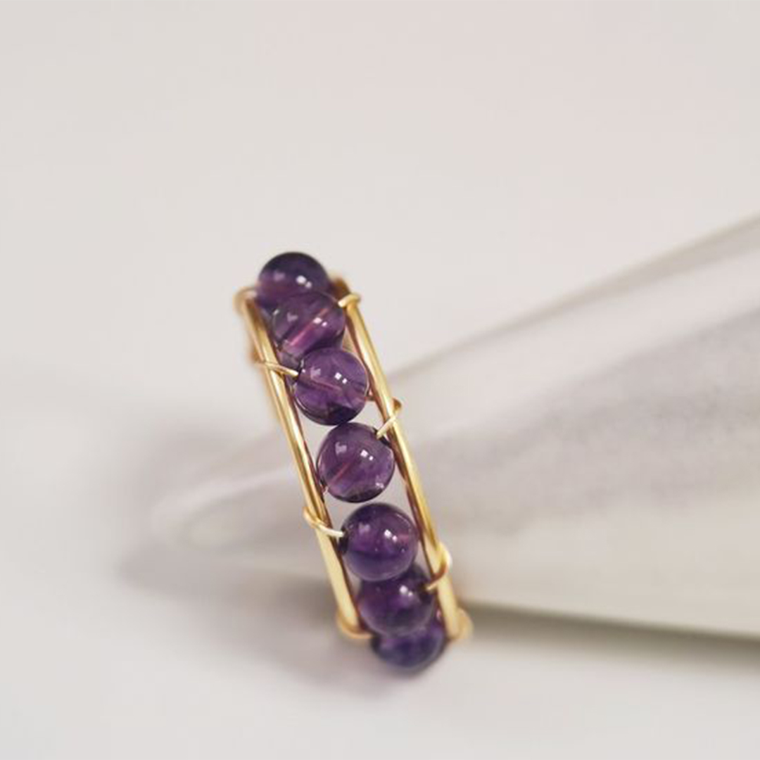 Amethyst Calming Healing Bead Open Ring