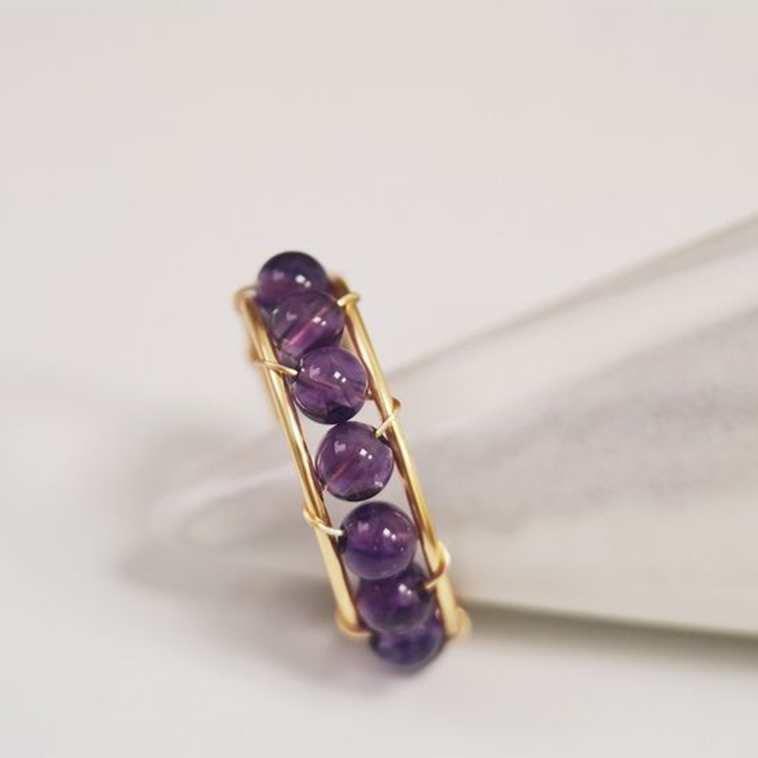 Amethyst Calming Healing Bead Open Ring