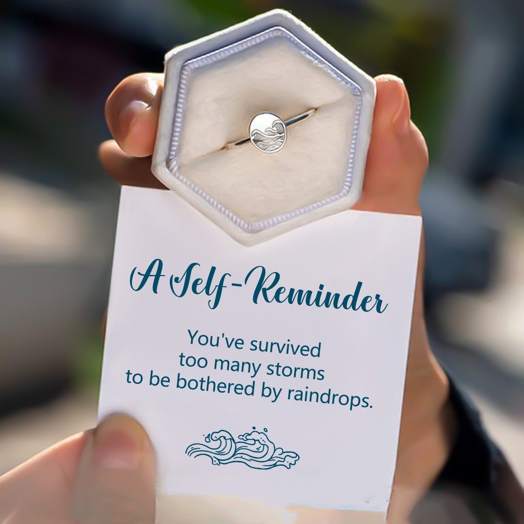 For Self - You’ve Survived Too Many Storms To Be Bothered By Raindrops Engraved Wave Ring