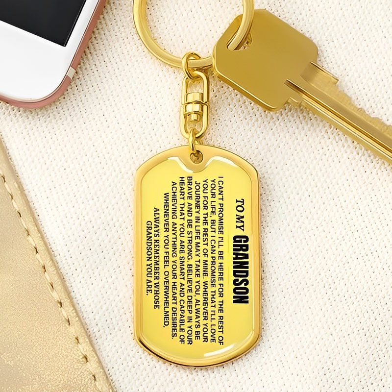 For Grandson - Always Be Brave And Be Strong Engraved Keychain