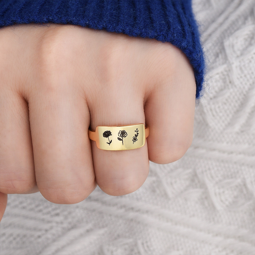 For Mother/Nana -Custom Birth Flower Bouquet Bar Ring