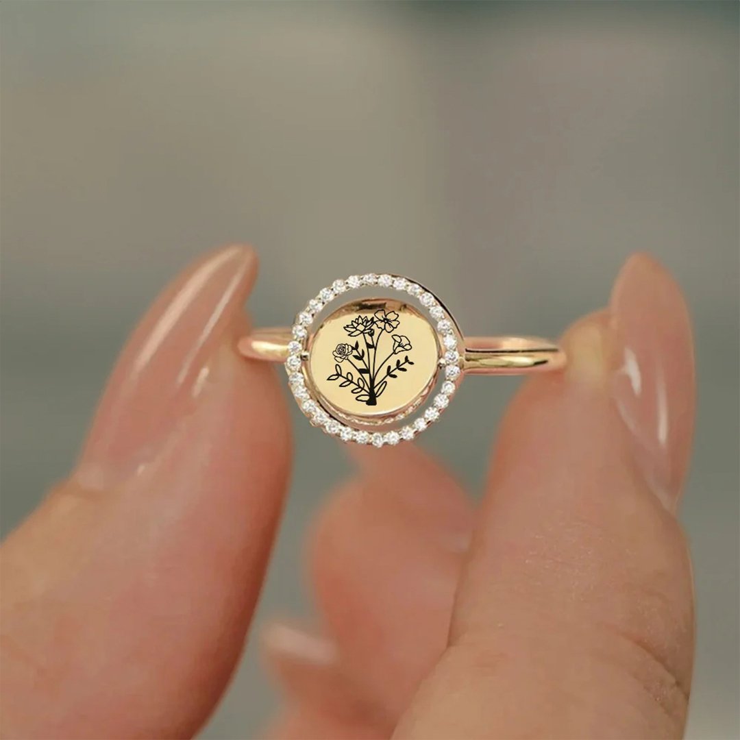 For Mama/Nana -  Rotatable round flower custom diamond Ring